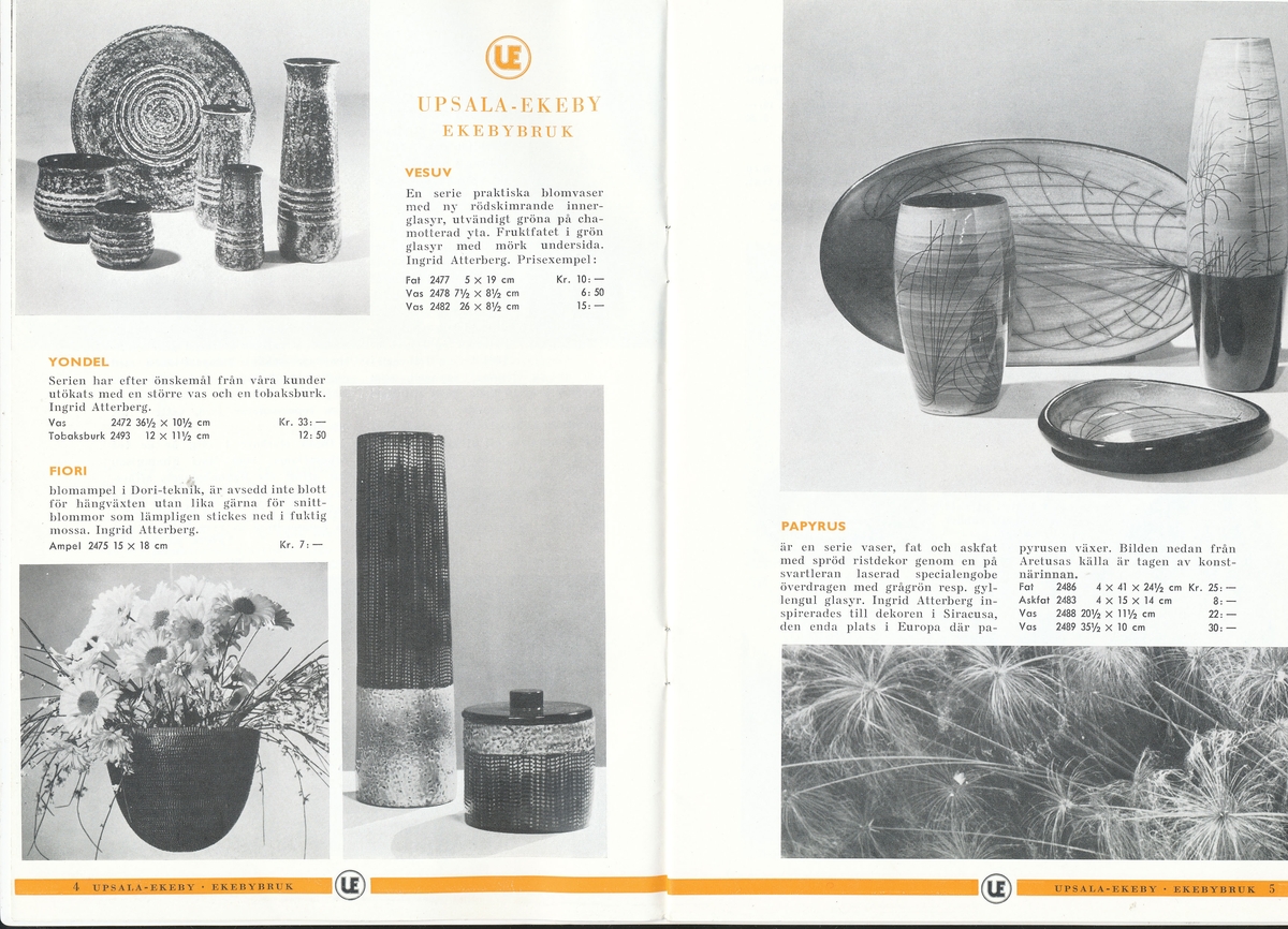 Produktkatalog, över 1960 års produktion av keramik vid Upsala-Ekeby/Gefle Porslinsbabrik.