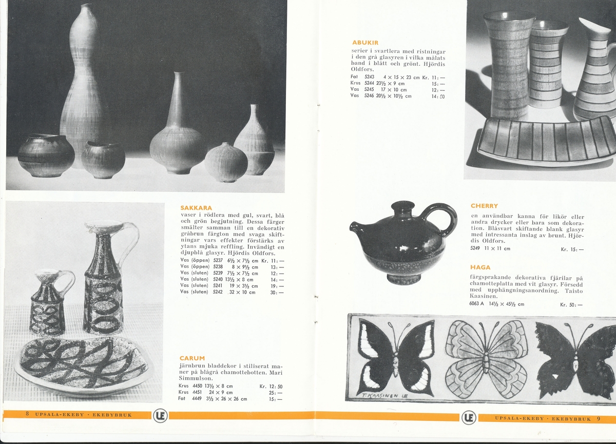 Produktkatalog, över 1960 års produktion av keramik vid Upsala-Ekeby/Gefle Porslinsbabrik.