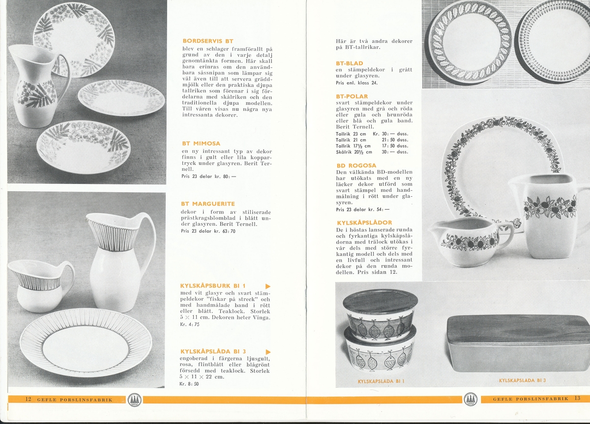 Produktkatalog, över 1960 års produktion av keramik vid Upsala-Ekeby/Gefle Porslinsbabrik.