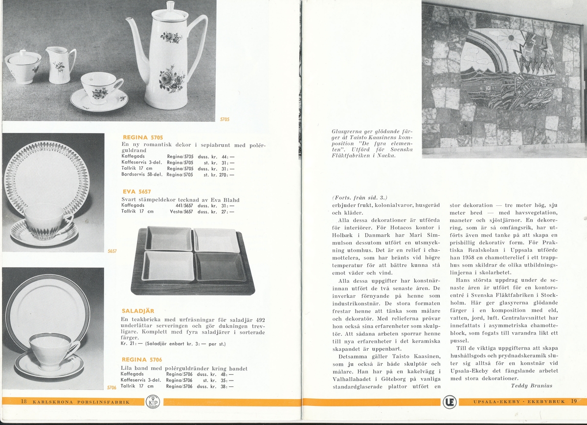 Produktkatalog, över 1960 års produktion av keramik vid Upsala-Ekeby/Gefle Porslinsbabrik.