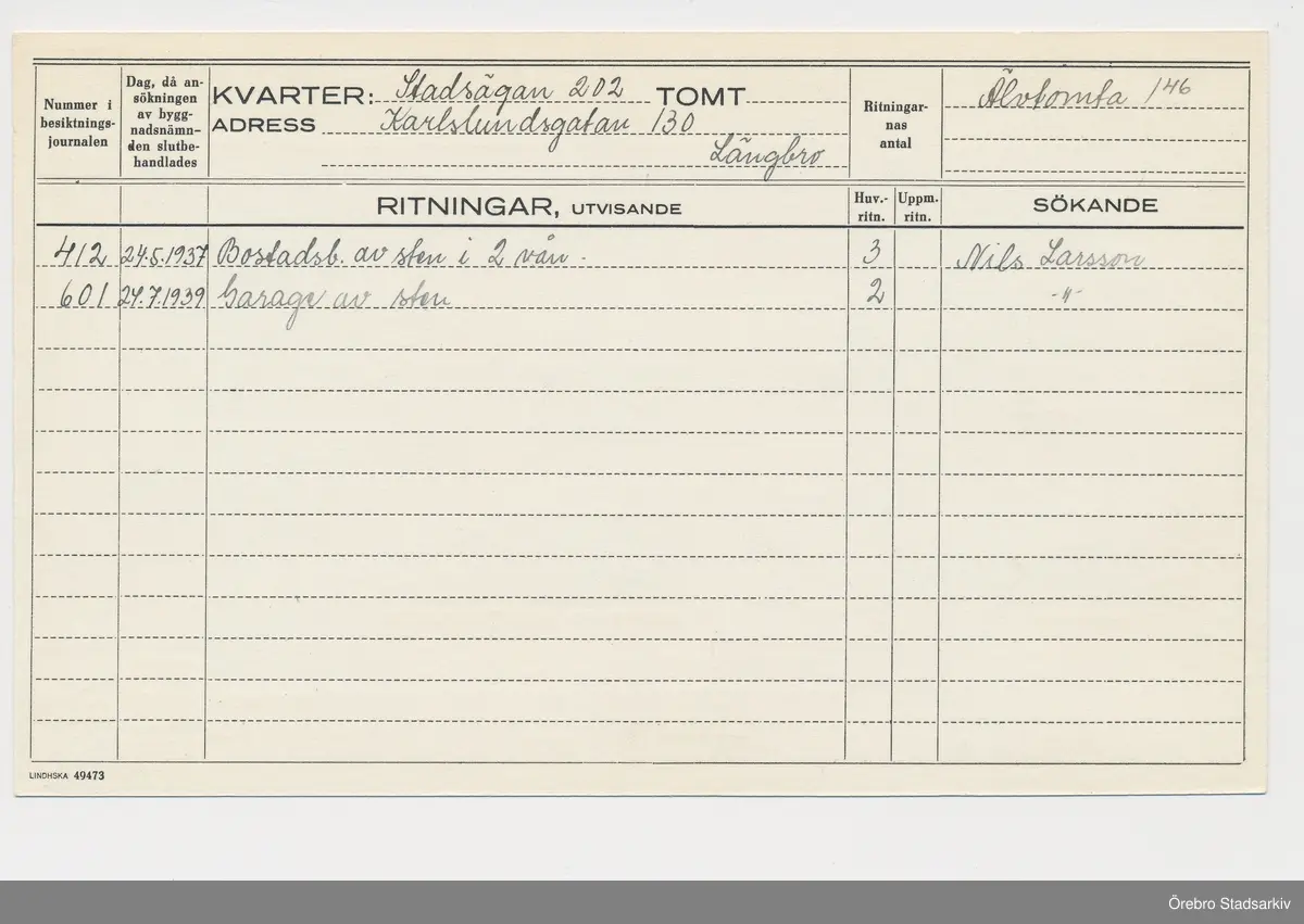 Örebro stad Bygglov. Längbro, stadsäga 202