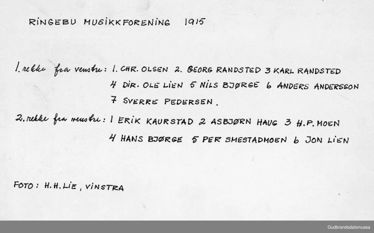 Ringebu Musikkforening 1915.