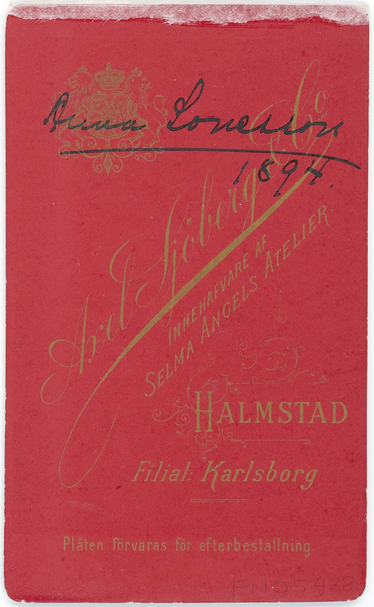 Kabinettsfotografi - Anna Sonesson, Halmstad 1894