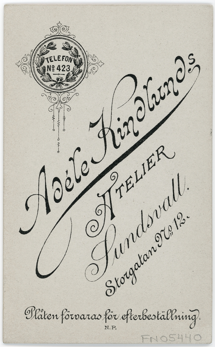 Kabinettsfotografi - Ruth Öquist, Sundsvall 1892