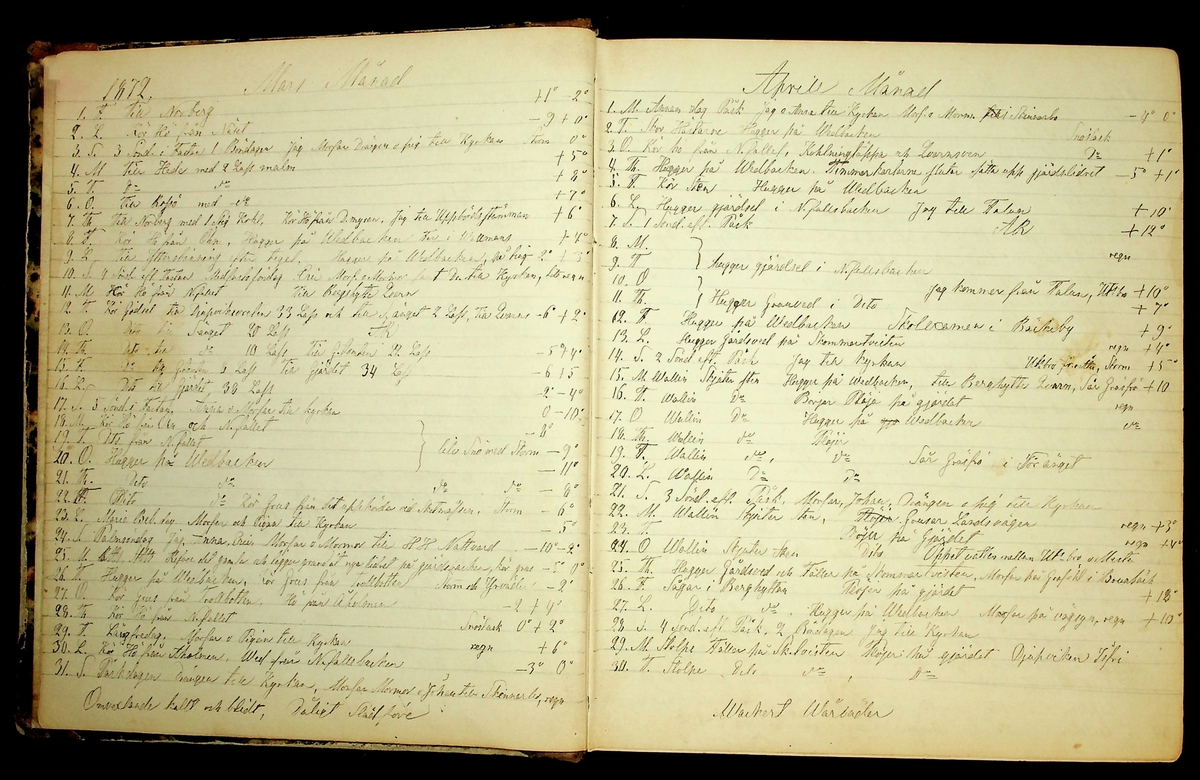 Bondedagbok förd av Anders Persson, från år 1872, och hans son Johan Andersson, från åren 1888-1900, på gården Tomtas. 
Innehåller anteckningar om bl.a. jordbruksarbete, väderlek och resor.