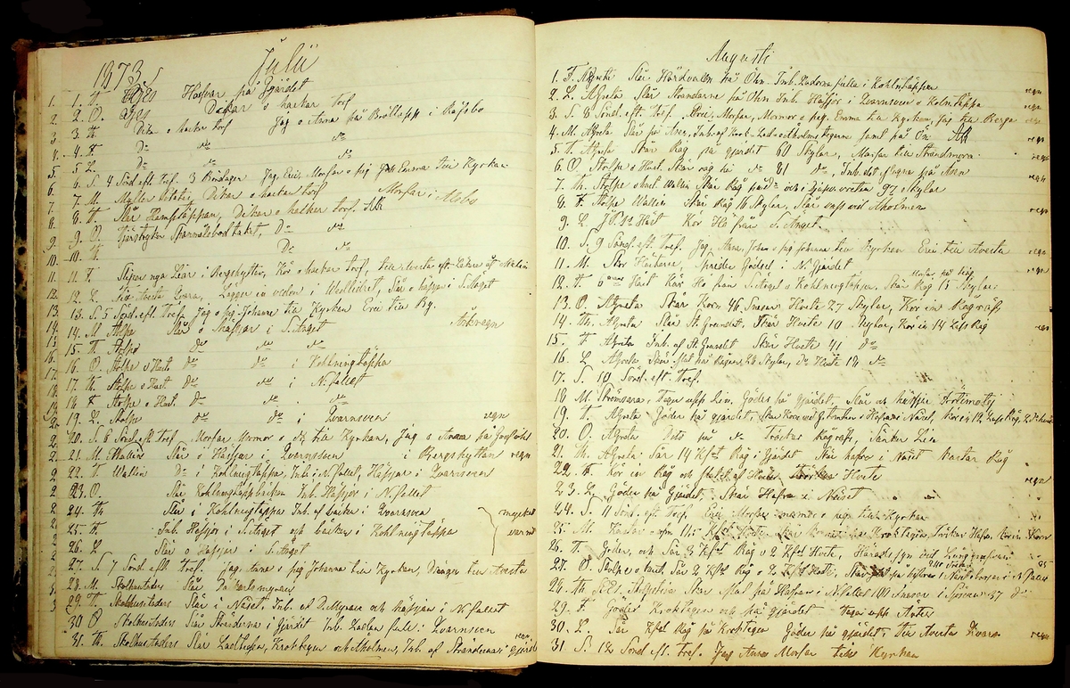 Bondedagbok förd av Anders Persson, från år 1872, och hans son Johan Andersson, från åren 1888-1900, på gården Tomtas. 
Innehåller anteckningar om bl.a. jordbruksarbete, väderlek och resor.