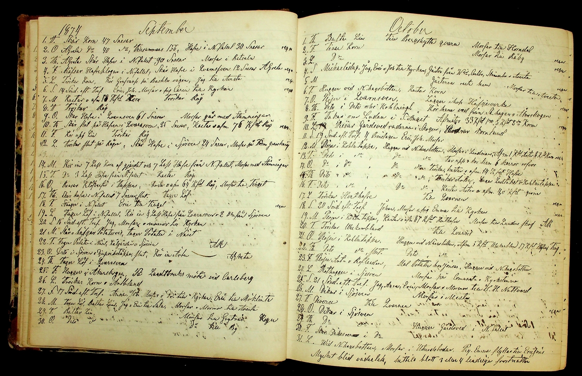 Bondedagbok förd av Anders Persson, från år 1872, och hans son Johan Andersson, från åren 1888-1900, på gården Tomtas. 
Innehåller anteckningar om bl.a. jordbruksarbete, väderlek och resor.