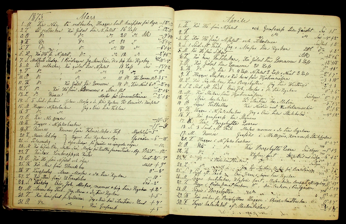 Bondedagbok förd av Anders Persson, från år 1872, och hans son Johan Andersson, från åren 1888-1900, på gården Tomtas. 
Innehåller anteckningar om bl.a. jordbruksarbete, väderlek och resor.