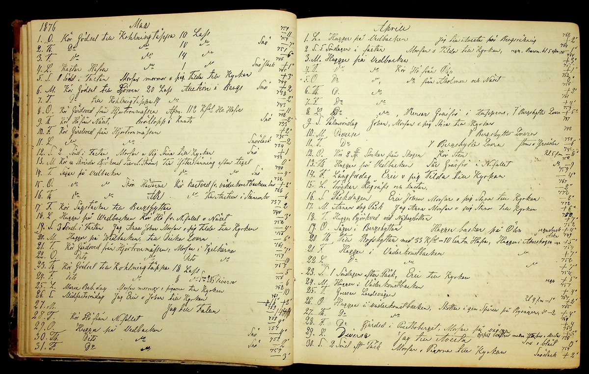 Bondedagbok förd av Anders Persson, från år 1872, och hans son Johan Andersson, från åren 1888-1900, på gården Tomtas. 
Innehåller anteckningar om bl.a. jordbruksarbete, väderlek och resor.