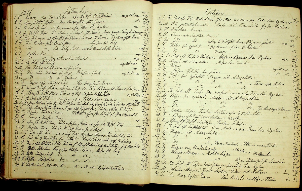 Bondedagbok förd av Anders Persson, från år 1872, och hans son Johan Andersson, från åren 1888-1900, på gården Tomtas. 
Innehåller anteckningar om bl.a. jordbruksarbete, väderlek och resor.