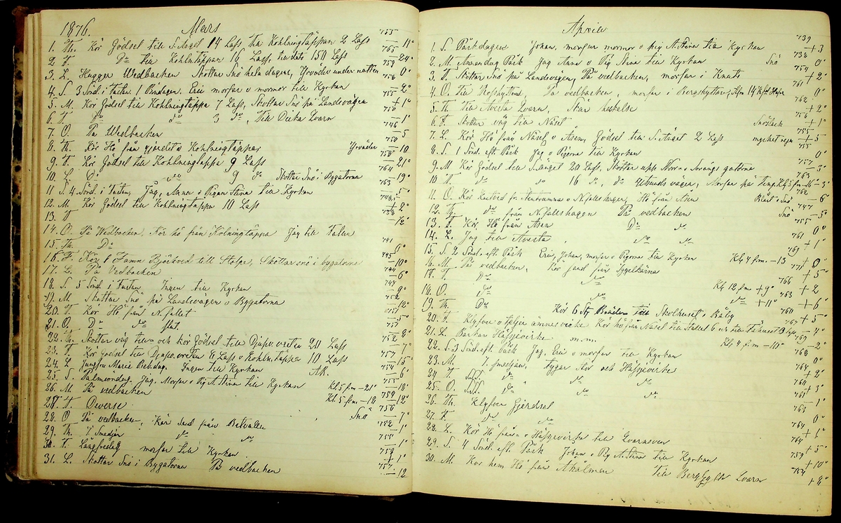 Bondedagbok förd av Anders Persson, från år 1872, och hans son Johan Andersson, från åren 1888-1900, på gården Tomtas. 
Innehåller anteckningar om bl.a. jordbruksarbete, väderlek och resor.