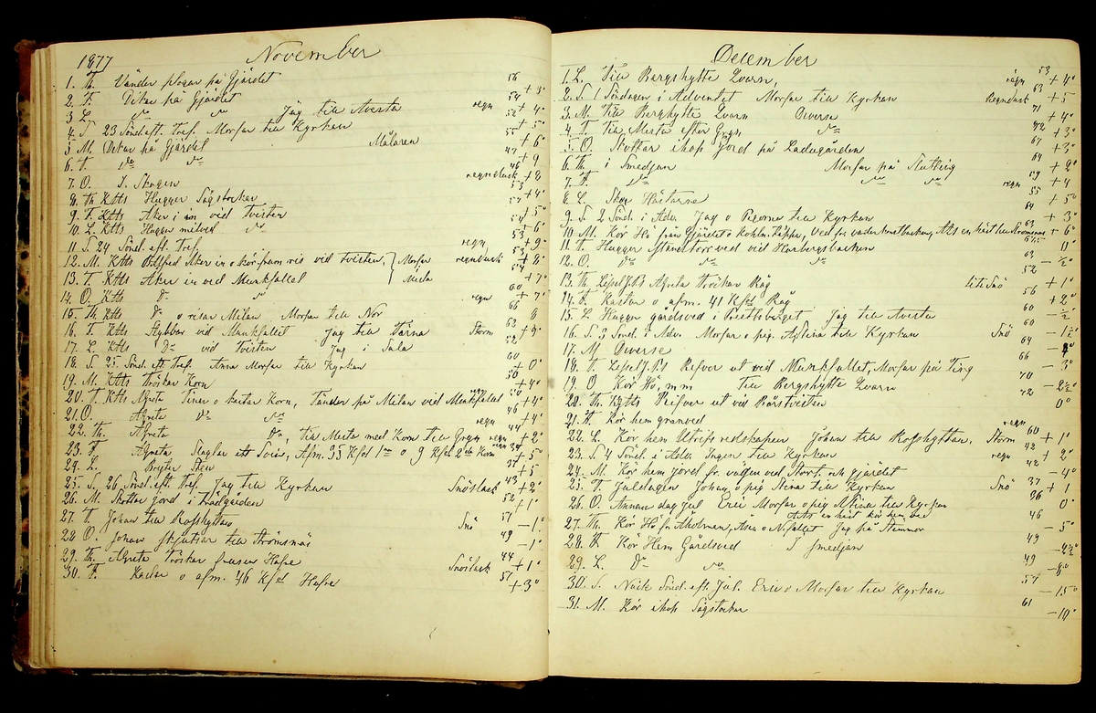 Bondedagbok förd av Anders Persson, från år 1872, och hans son Johan Andersson, från åren 1888-1900, på gården Tomtas. 
Innehåller anteckningar om bl.a. jordbruksarbete, väderlek och resor.