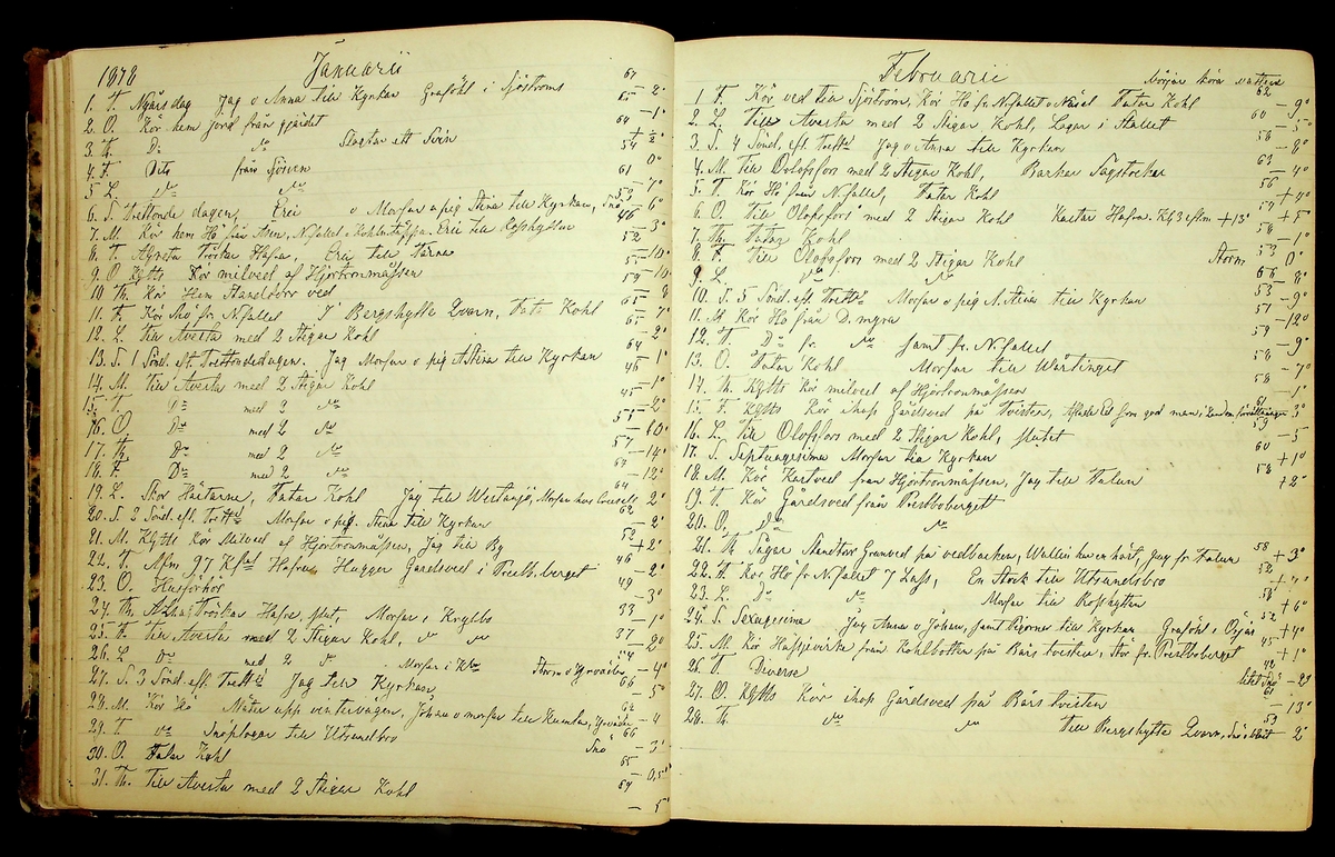 Bondedagbok förd av Anders Persson, från år 1872, och hans son Johan Andersson, från åren 1888-1900, på gården Tomtas. 
Innehåller anteckningar om bl.a. jordbruksarbete, väderlek och resor.