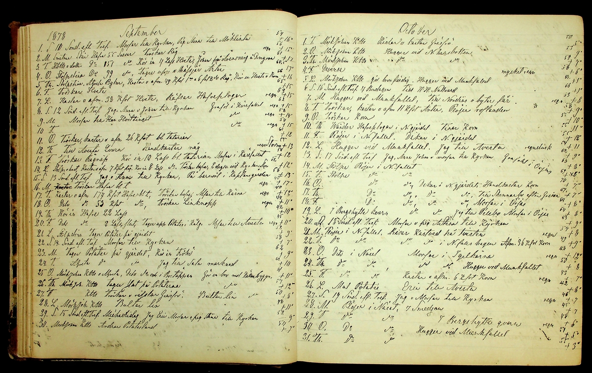 Bondedagbok förd av Anders Persson, från år 1872, och hans son Johan Andersson, från åren 1888-1900, på gården Tomtas. 
Innehåller anteckningar om bl.a. jordbruksarbete, väderlek och resor.