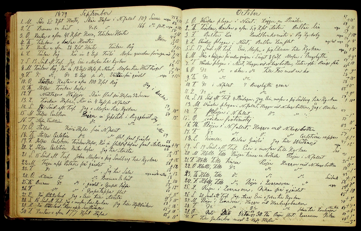 Bondedagbok förd av Anders Persson, från år 1872, och hans son Johan Andersson, från åren 1888-1900, på gården Tomtas. 
Innehåller anteckningar om bl.a. jordbruksarbete, väderlek och resor.