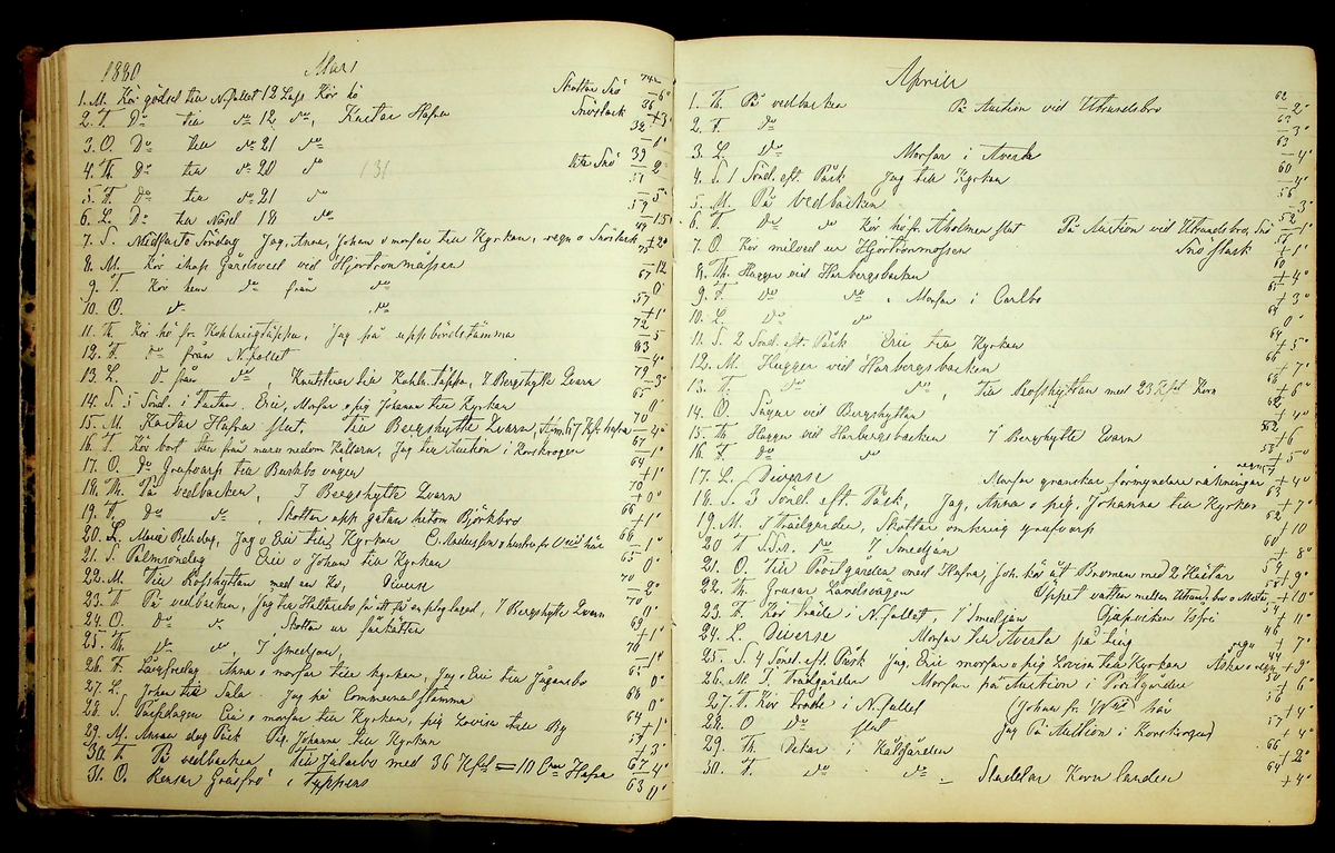 Bondedagbok förd av Anders Persson, från år 1872, och hans son Johan Andersson, från åren 1888-1900, på gården Tomtas. 
Innehåller anteckningar om bl.a. jordbruksarbete, väderlek och resor.