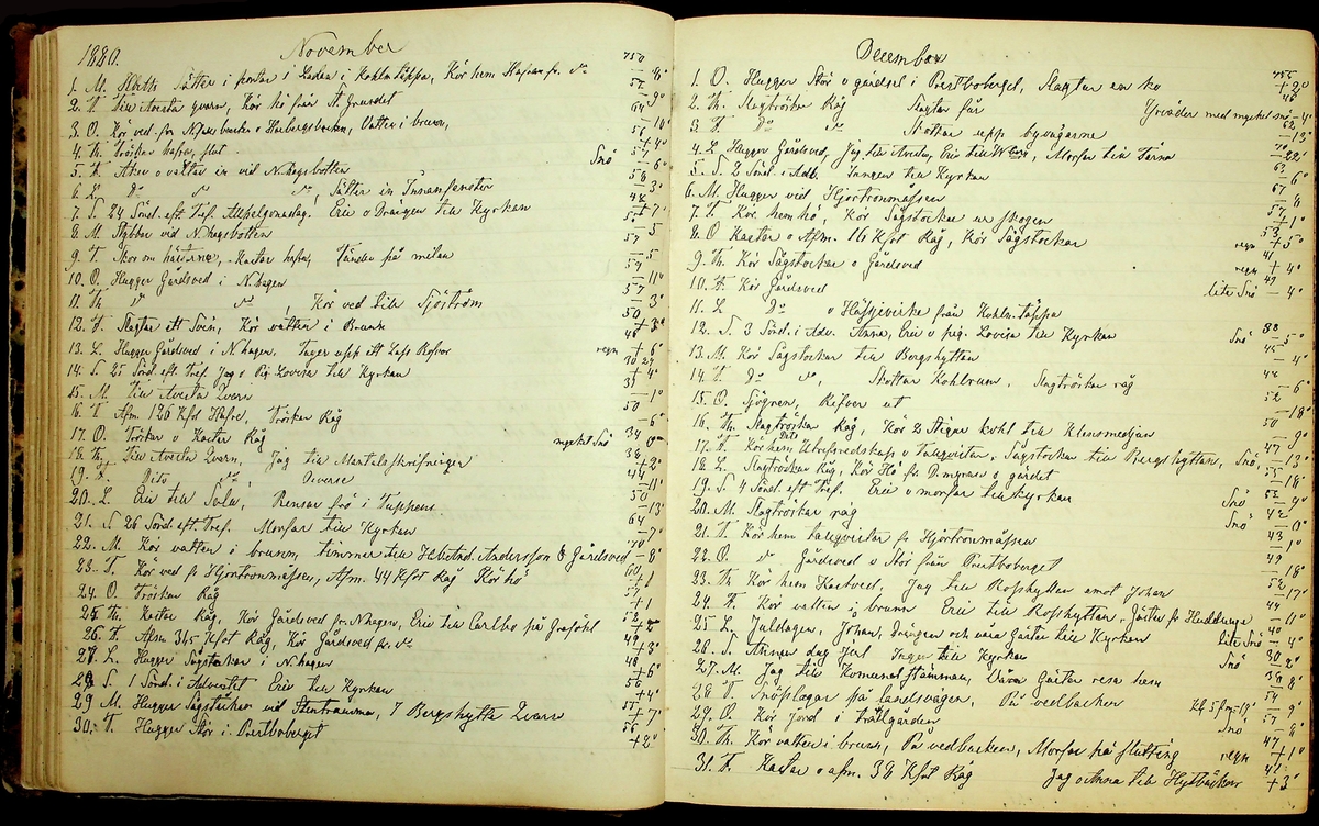 Bondedagbok förd av Anders Persson, från år 1872, och hans son Johan Andersson, från åren 1888-1900, på gården Tomtas. 
Innehåller anteckningar om bl.a. jordbruksarbete, väderlek och resor.