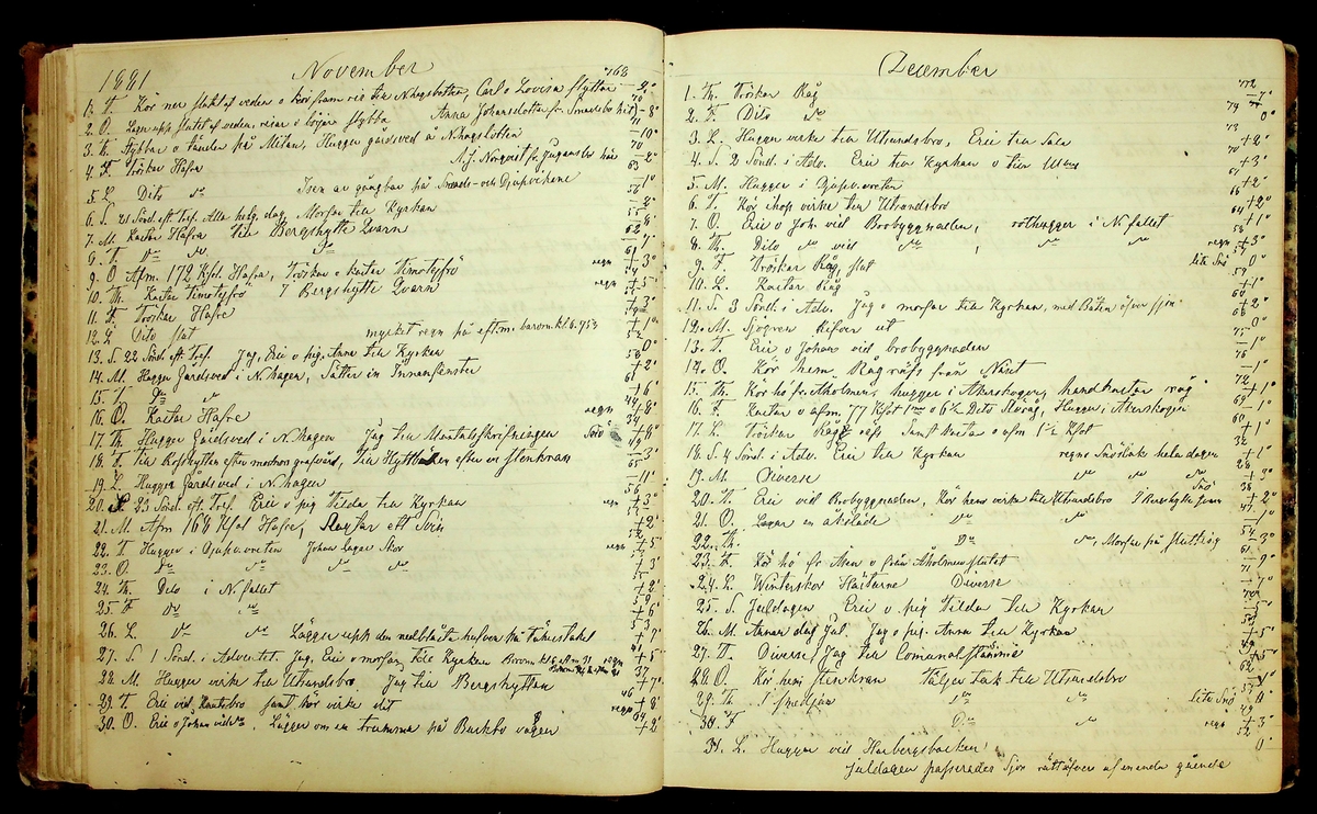 Bondedagbok förd av Anders Persson, från år 1872, och hans son Johan Andersson, från åren 1888-1900, på gården Tomtas. 
Innehåller anteckningar om bl.a. jordbruksarbete, väderlek och resor.