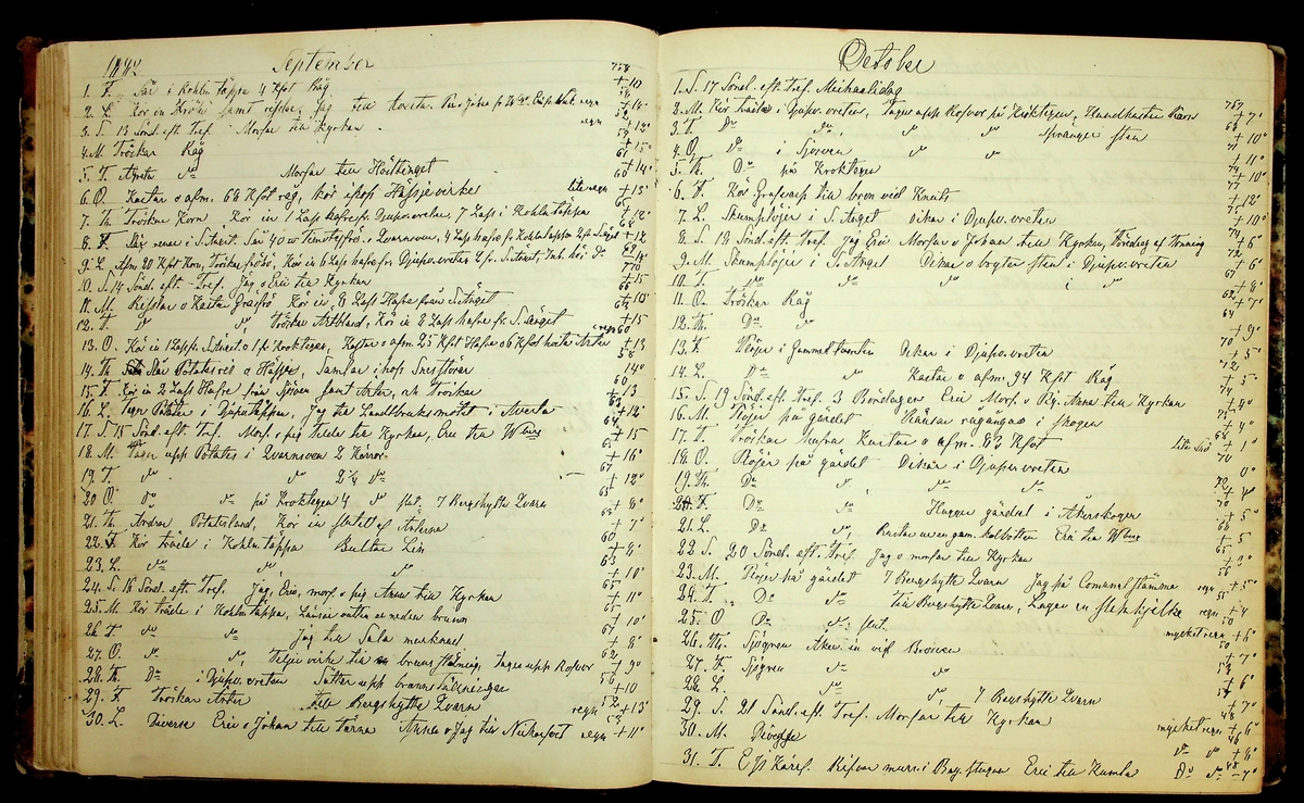 Bondedagbok förd av Anders Persson, från år 1872, och hans son Johan Andersson, från åren 1888-1900, på gården Tomtas. 
Innehåller anteckningar om bl.a. jordbruksarbete, väderlek och resor.