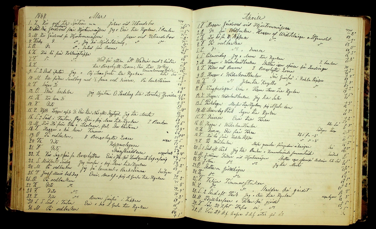 Bondedagbok förd av Anders Persson, från år 1872, och hans son Johan Andersson, från åren 1888-1900, på gården Tomtas. 
Innehåller anteckningar om bl.a. jordbruksarbete, väderlek och resor.