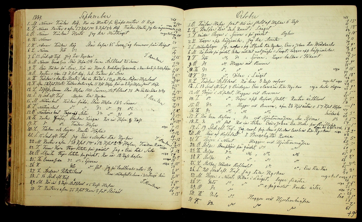 Bondedagbok förd av Anders Persson, från år 1872, och hans son Johan Andersson, från åren 1888-1900, på gården Tomtas. 
Innehåller anteckningar om bl.a. jordbruksarbete, väderlek och resor.