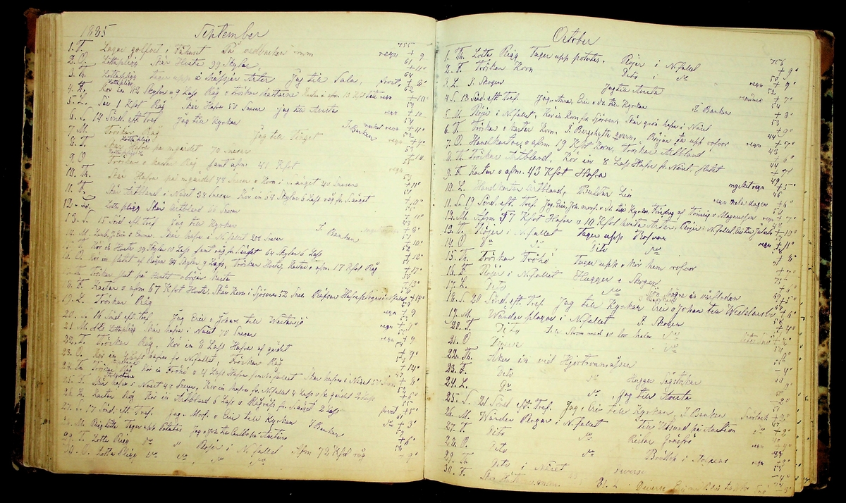 Bondedagbok förd av Anders Persson, från år 1872, och hans son Johan Andersson, från åren 1888-1900, på gården Tomtas. 
Innehåller anteckningar om bl.a. jordbruksarbete, väderlek och resor.