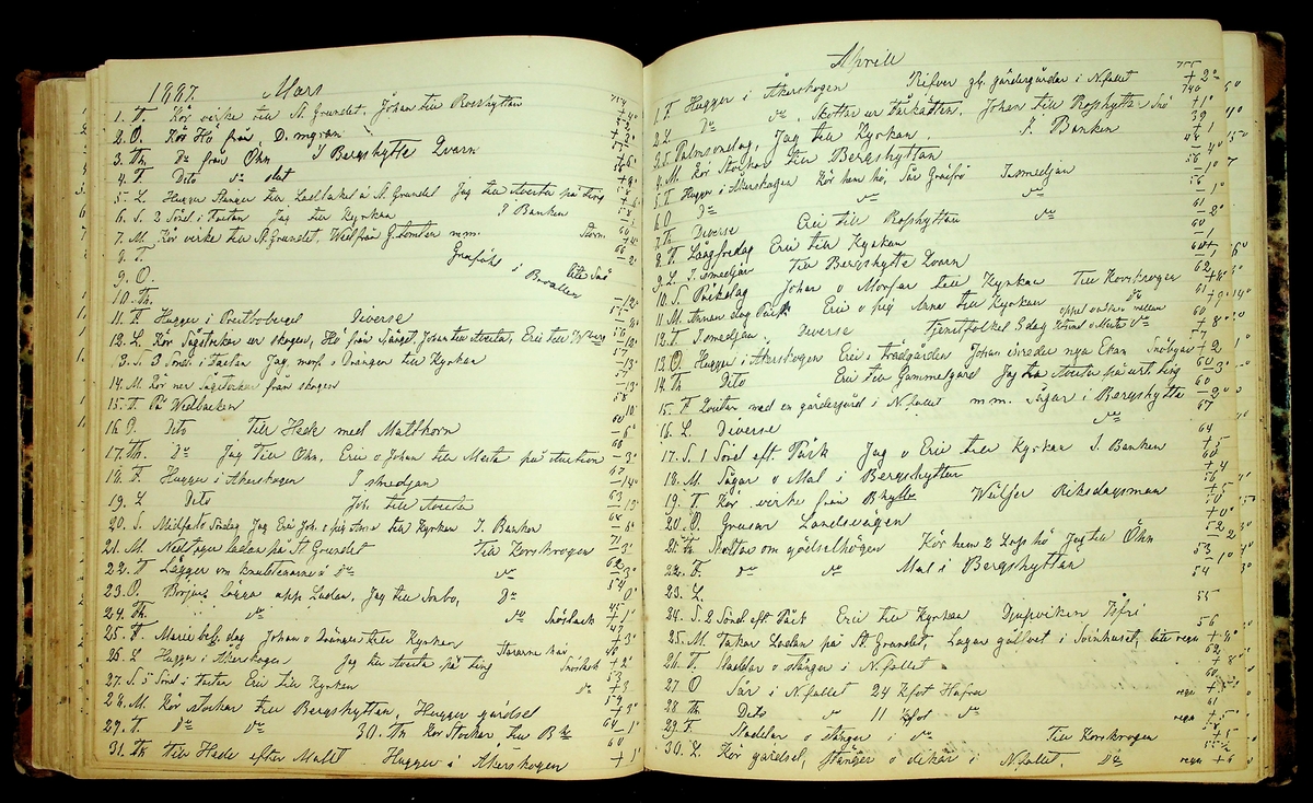 Bondedagbok förd av Anders Persson, från år 1872, och hans son Johan Andersson, från åren 1888-1900, på gården Tomtas. 
Innehåller anteckningar om bl.a. jordbruksarbete, väderlek och resor.