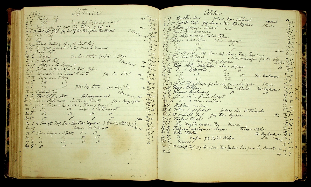 Bondedagbok förd av Anders Persson, från år 1872, och hans son Johan Andersson, från åren 1888-1900, på gården Tomtas. 
Innehåller anteckningar om bl.a. jordbruksarbete, väderlek och resor.