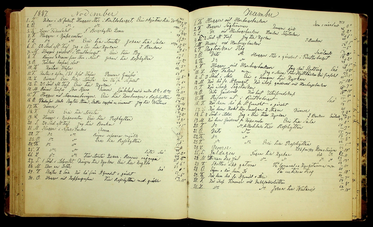 Bondedagbok förd av Anders Persson, från år 1872, och hans son Johan Andersson, från åren 1888-1900, på gården Tomtas. 
Innehåller anteckningar om bl.a. jordbruksarbete, väderlek och resor.