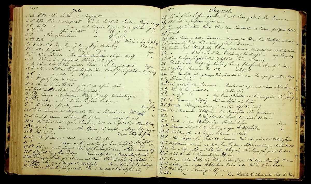 Bondedagbok förd av Anders Persson, från år 1872, och hans son Johan Andersson, från åren 1888-1900, på gården Tomtas. 
Innehåller anteckningar om bl.a. jordbruksarbete, väderlek och resor.