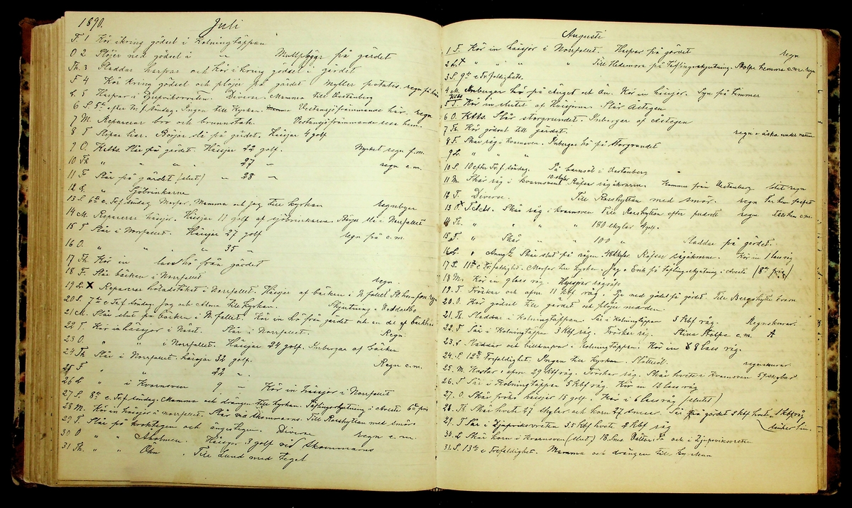 Bondedagbok förd av Anders Persson, från år 1872, och hans son Johan Andersson, från åren 1888-1900, på gården Tomtas. 
Innehåller anteckningar om bl.a. jordbruksarbete, väderlek och resor.