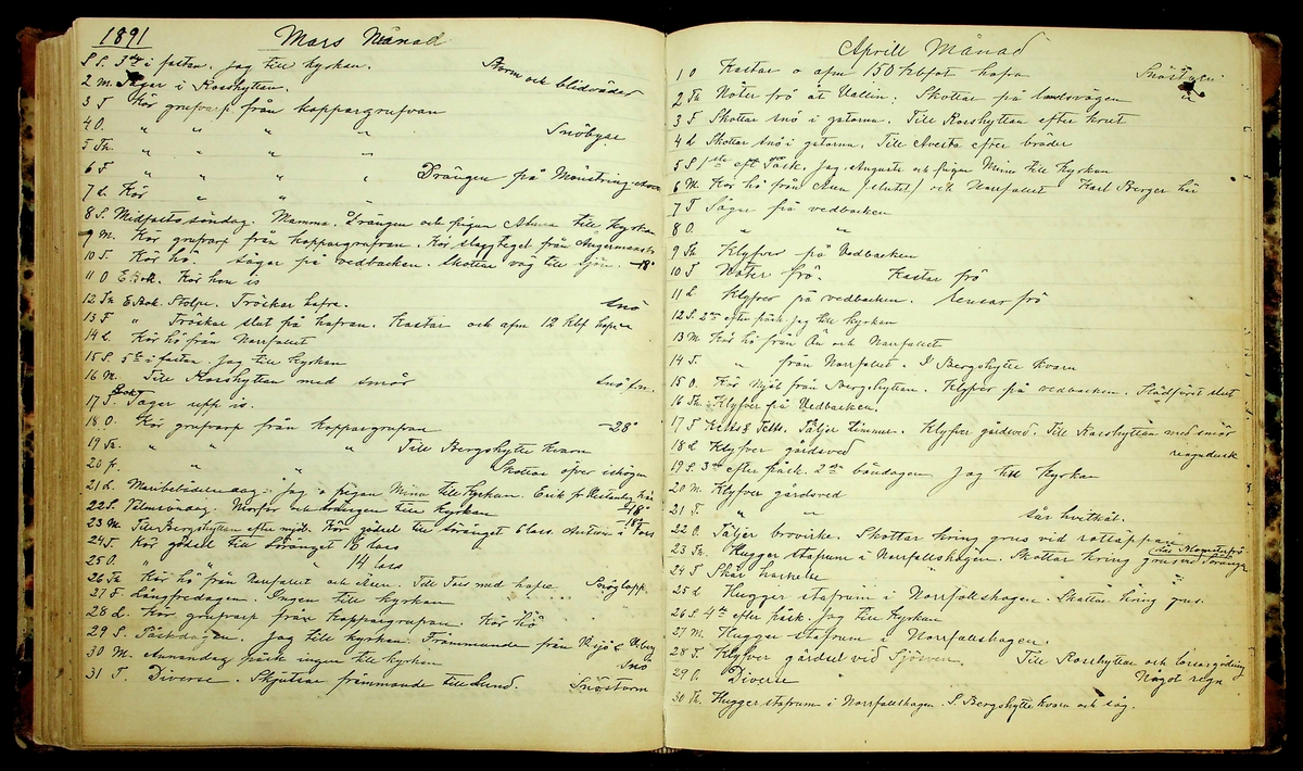 Bondedagbok förd av Anders Persson, från år 1872, och hans son Johan Andersson, från åren 1888-1900, på gården Tomtas. 
Innehåller anteckningar om bl.a. jordbruksarbete, väderlek och resor.