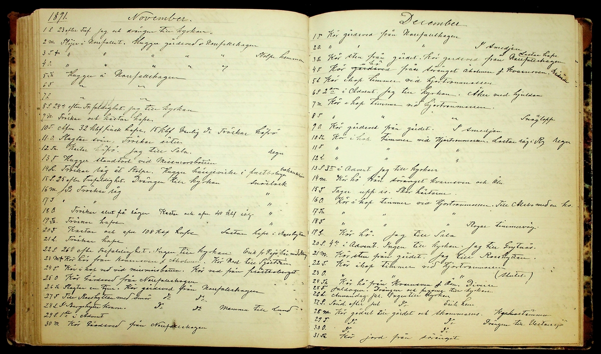 Bondedagbok förd av Anders Persson, från år 1872, och hans son Johan Andersson, från åren 1888-1900, på gården Tomtas. 
Innehåller anteckningar om bl.a. jordbruksarbete, väderlek och resor.