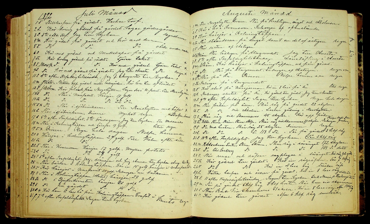 Bondedagbok förd av Anders Persson, från år 1872, och hans son Johan Andersson, från åren 1888-1900, på gården Tomtas. 
Innehåller anteckningar om bl.a. jordbruksarbete, väderlek och resor.