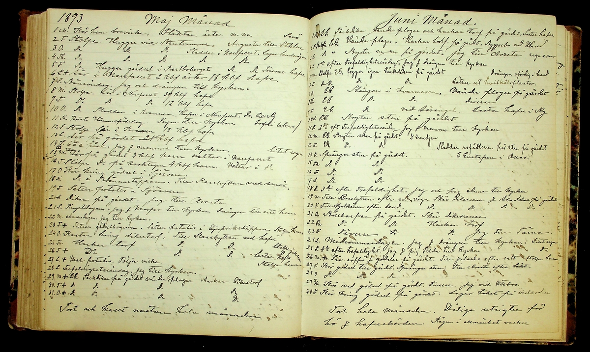 Bondedagbok förd av Anders Persson, från år 1872, och hans son Johan Andersson, från åren 1888-1900, på gården Tomtas. 
Innehåller anteckningar om bl.a. jordbruksarbete, väderlek och resor.