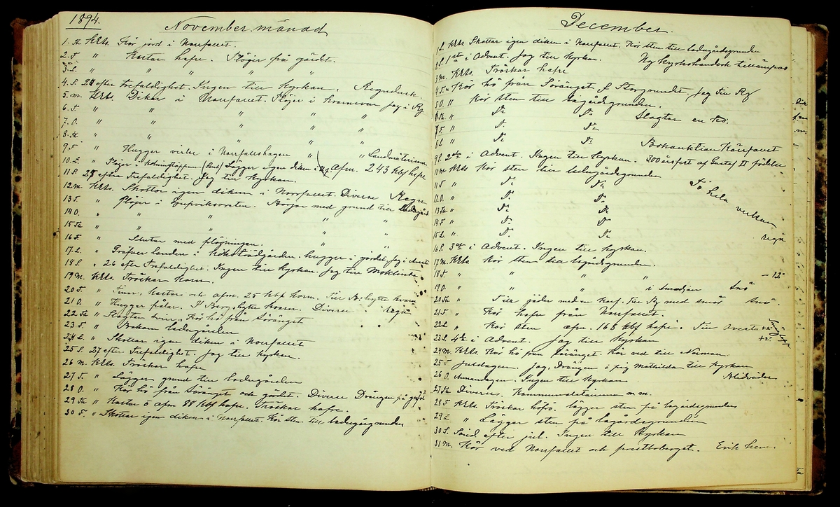 Bondedagbok förd av Anders Persson, från år 1872, och hans son Johan Andersson, från åren 1888-1900, på gården Tomtas. 
Innehåller anteckningar om bl.a. jordbruksarbete, väderlek och resor.