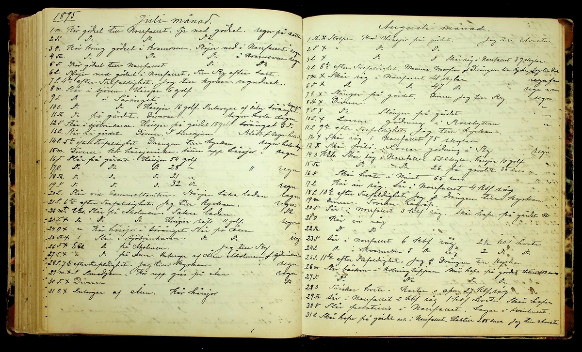 Bondedagbok förd av Anders Persson, från år 1872, och hans son Johan Andersson, från åren 1888-1900, på gården Tomtas. 
Innehåller anteckningar om bl.a. jordbruksarbete, väderlek och resor.