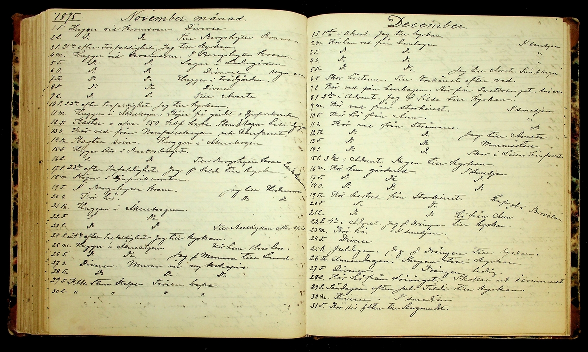 Bondedagbok förd av Anders Persson, från år 1872, och hans son Johan Andersson, från åren 1888-1900, på gården Tomtas. 
Innehåller anteckningar om bl.a. jordbruksarbete, väderlek och resor.