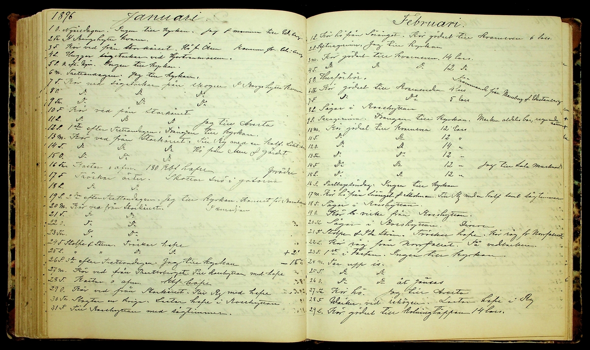 Bondedagbok förd av Anders Persson, från år 1872, och hans son Johan Andersson, från åren 1888-1900, på gården Tomtas. 
Innehåller anteckningar om bl.a. jordbruksarbete, väderlek och resor.