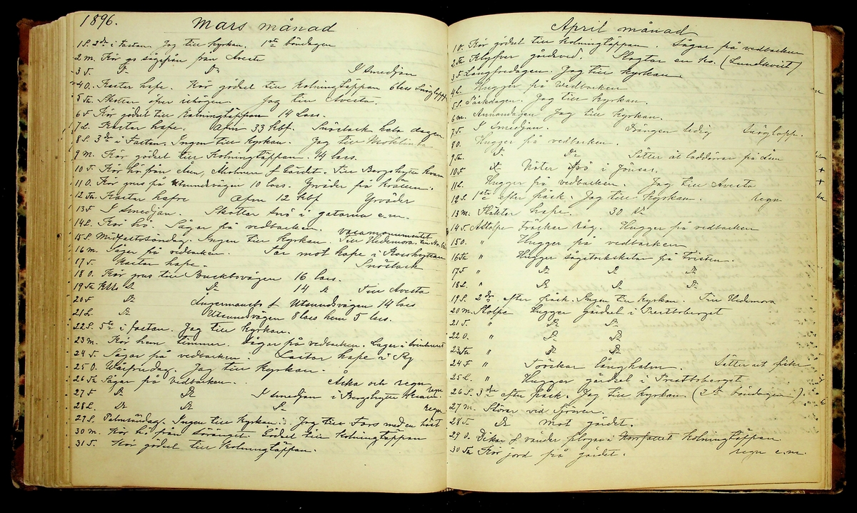 Bondedagbok förd av Anders Persson, från år 1872, och hans son Johan Andersson, från åren 1888-1900, på gården Tomtas. 
Innehåller anteckningar om bl.a. jordbruksarbete, väderlek och resor.