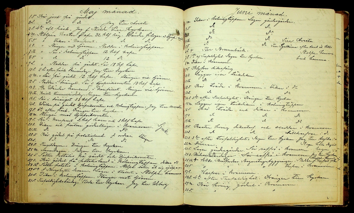 Bondedagbok förd av Anders Persson, från år 1872, och hans son Johan Andersson, från åren 1888-1900, på gården Tomtas. 
Innehåller anteckningar om bl.a. jordbruksarbete, väderlek och resor.