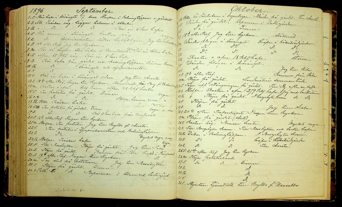 Bondedagbok förd av Anders Persson, från år 1872, och hans son Johan Andersson, från åren 1888-1900, på gården Tomtas. 
Innehåller anteckningar om bl.a. jordbruksarbete, väderlek och resor.