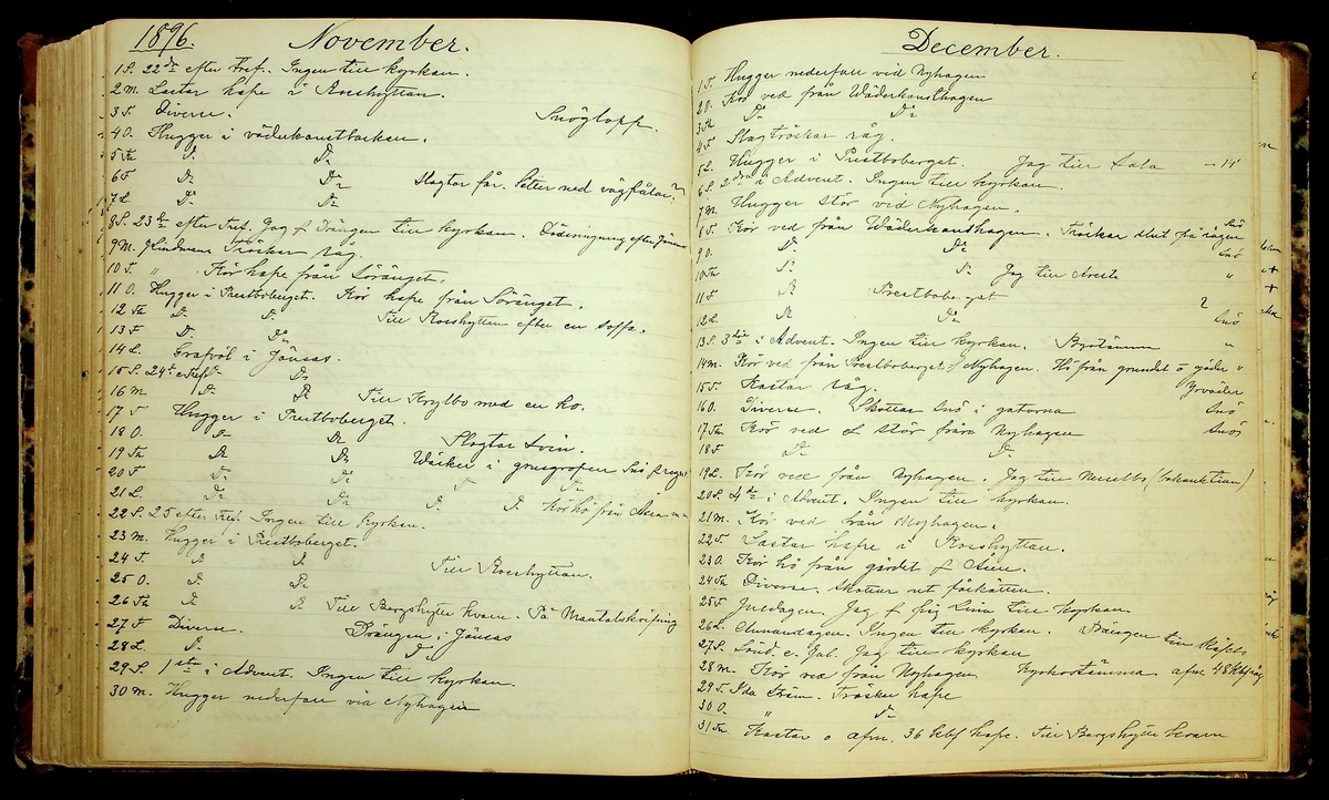 Bondedagbok förd av Anders Persson, från år 1872, och hans son Johan Andersson, från åren 1888-1900, på gården Tomtas. 
Innehåller anteckningar om bl.a. jordbruksarbete, väderlek och resor.