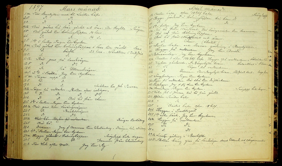 Bondedagbok förd av Anders Persson, från år 1872, och hans son Johan Andersson, från åren 1888-1900, på gården Tomtas. 
Innehåller anteckningar om bl.a. jordbruksarbete, väderlek och resor.