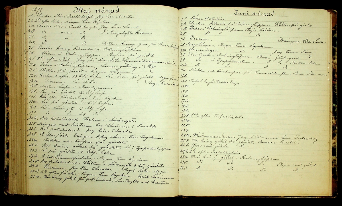 Bondedagbok förd av Anders Persson, från år 1872, och hans son Johan Andersson, från åren 1888-1900, på gården Tomtas. 
Innehåller anteckningar om bl.a. jordbruksarbete, väderlek och resor.