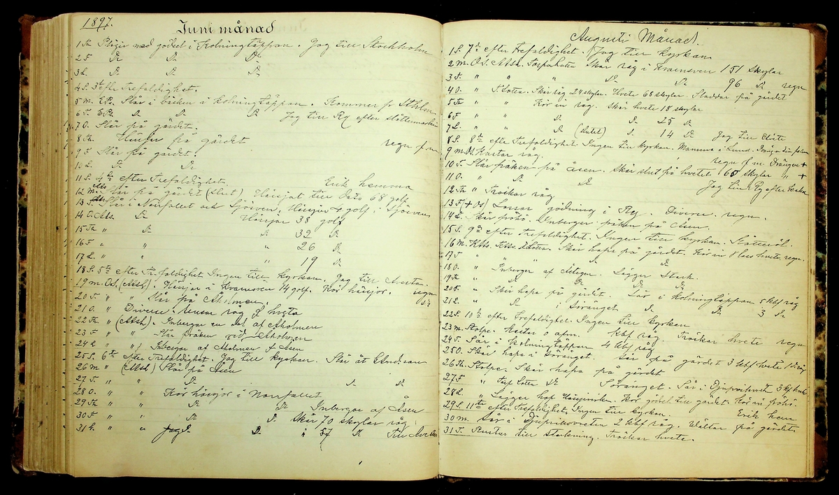 Bondedagbok förd av Anders Persson, från år 1872, och hans son Johan Andersson, från åren 1888-1900, på gården Tomtas. 
Innehåller anteckningar om bl.a. jordbruksarbete, väderlek och resor.