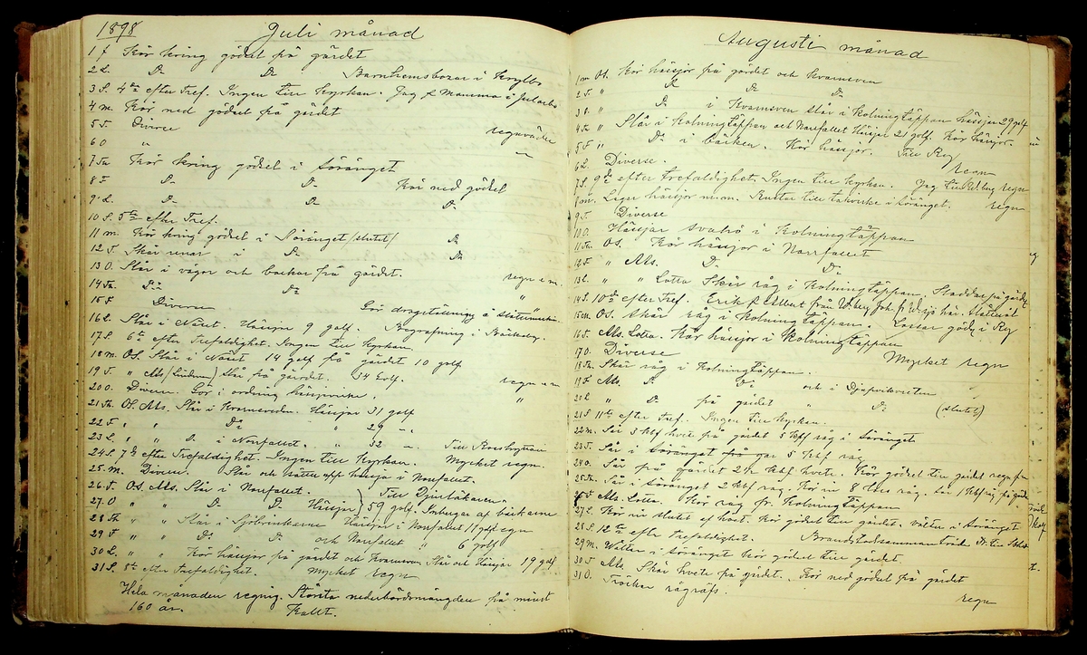 Bondedagbok förd av Anders Persson, från år 1872, och hans son Johan Andersson, från åren 1888-1900, på gården Tomtas. 
Innehåller anteckningar om bl.a. jordbruksarbete, väderlek och resor.