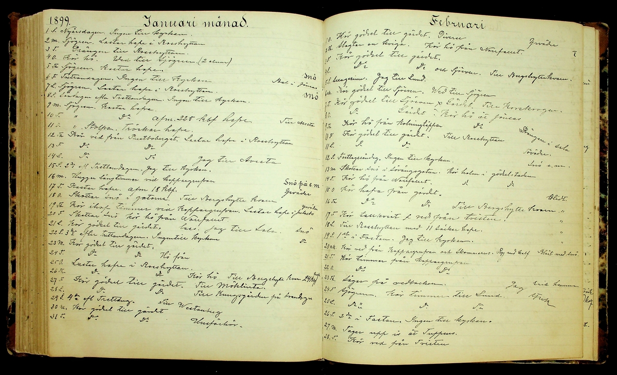 Bondedagbok förd av Anders Persson, från år 1872, och hans son Johan Andersson, från åren 1888-1900, på gården Tomtas. 
Innehåller anteckningar om bl.a. jordbruksarbete, väderlek och resor.