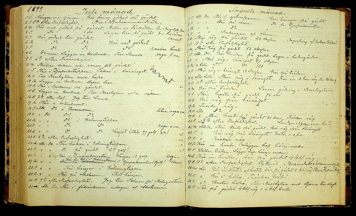 Bondedagbok förd av Anders Persson, från år 1872, och hans son Johan Andersson, från åren 1888-1900, på gården Tomtas. 
Innehåller anteckningar om bl.a. jordbruksarbete, väderlek och resor.