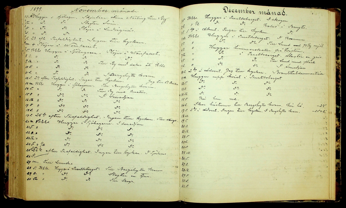 Bondedagbok förd av Anders Persson, från år 1872, och hans son Johan Andersson, från åren 1888-1900, på gården Tomtas. 
Innehåller anteckningar om bl.a. jordbruksarbete, väderlek och resor.